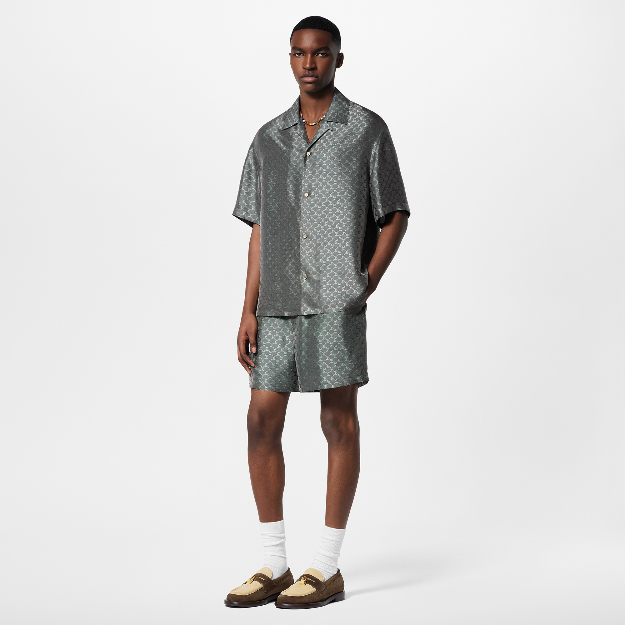 Drawstring Jacquard Silk Blend Shorts - Luxury Grey | LOUIS VUITTON